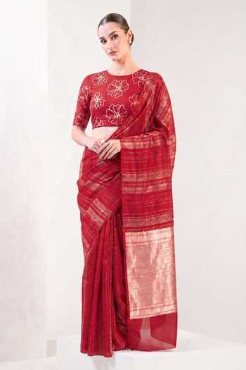 Sacred Weaves Stripe Silk Woven Saree 