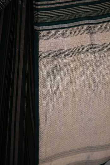 Buy_Sacred Weaves_Green Silk Stripe Handloom Banarasi Saree _Online_at_Aza_Fashions