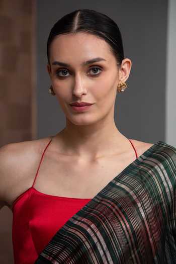 Buy_Sacred Weaves_Green Silk Stripe Handloom Banarasi Saree 