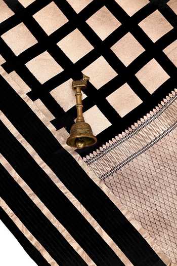 Shop_Sacred Weaves_Black Silk, Organza Checkered Woven Saree _Online_at_Aza_Fashions
