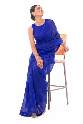 Sacred Weaves Plain Organza Silk Saree 