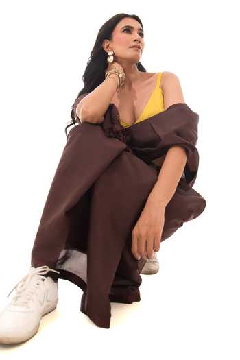 Shop_Sacred Weaves_Brown Silk Tassel Bordered Saree _Online_at_Aza_Fashions