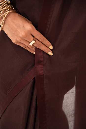 Sacred Weaves_Brown Silk Tassel Bordered Saree _at_Aza_Fashions