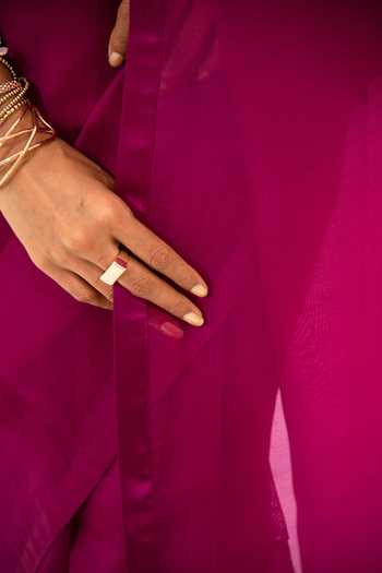 Buy_Sacred Weaves_Pink Silk, Organza Dark Magenta Handloom Saree _Online_at_Aza_Fashions