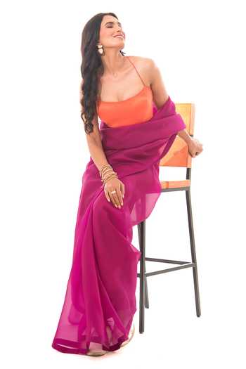 Shop_Sacred Weaves_Pink Silk, Organza Dark Magenta Handloom Saree _Online_at_Aza_Fashions