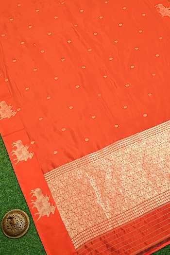 Shop Sacred Weaves Orange Silk Cow Woven Saree Online at Aza Fashions Shop_Sacred Weaves_Orange Silk Cow Woven Saree _Online_at_Aza_Fashions