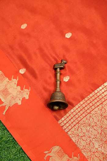Sacred Weaves Orange Silk Cow Woven Saree at Aza Fashions Sacred Weaves_Orange Silk Cow Woven Saree _at_Aza_Fashions