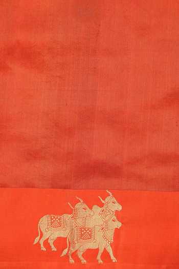 Buy Sacred Weaves Orange Silk Cow Woven Saree Buy_Sacred Weaves_Orange Silk Cow Woven Saree