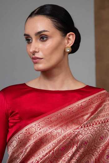 Sacred Weaves_Red Brocade Meenakari Woven Saree _Online_at_Aza_Fashions