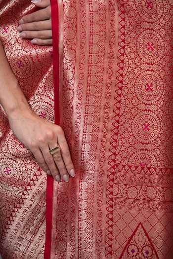 Buy_Sacred Weaves_Red Brocade Meenakari Woven Saree _Online_at_Aza_Fashions