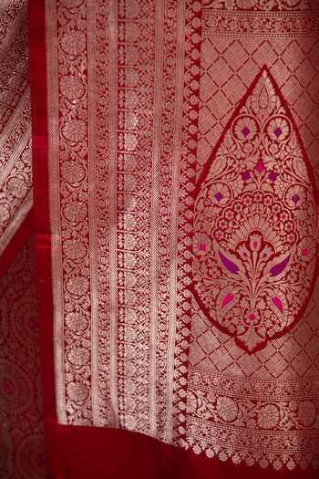 Buy_Sacred Weaves_Red Brocade Meenakari Woven Saree 