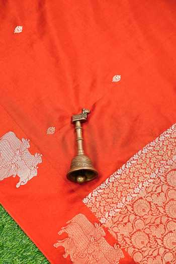 Shop Sacred Weaves Orange Silk Animal Woven Saree Online at Aza Fashions Shop_Sacred Weaves_Orange Silk Animal Woven Saree _Online_at_Aza_Fashions