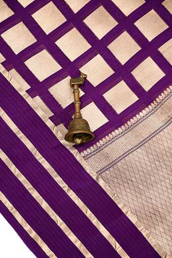 Shop_Sacred Weaves_Purple Silk, Organza Geometric Woven Saree _Online_at_Aza_Fashions