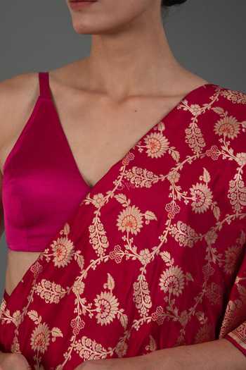 Sacred Weaves_Pink Silk Meenakari Floral Woven Saree _Online_at_Aza_Fashions