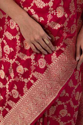 Shop_Sacred Weaves_Pink Silk Meenakari Floral Woven Saree _Online_at_Aza_Fashions