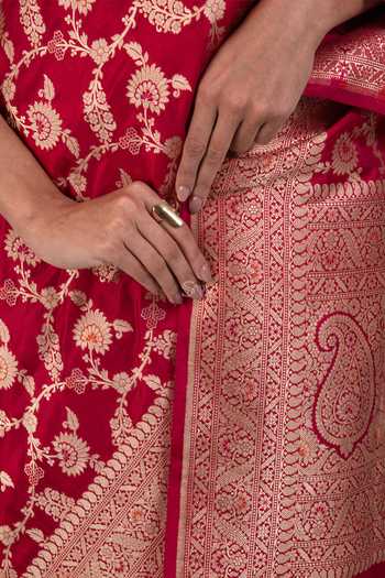 Sacred Weaves_Pink Silk Meenakari Floral Woven Saree _at_Aza_Fashions