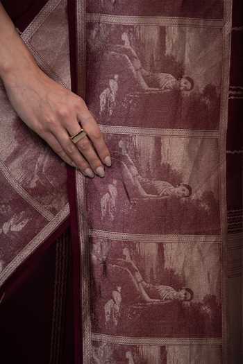 Sacred Weaves_Wine Silk Stripe Woven Saree _at_Aza_Fashions