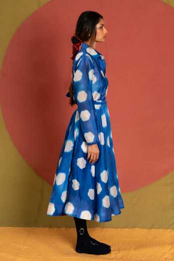 Shop KA-Sha Blue Chanderi Collared , Button-down Clamp Dyed Shirt Online at Aza Fashions Shop_KA-Sha_Blue Chanderi Collared , Button-down Clamp Dyed Shirt _Online_at_Aza_Fashions