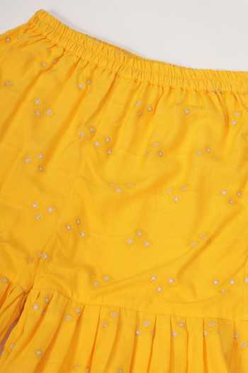 Shop_Little Bansi_Yellow Cotton Embroidered Kurta Sharara Set 