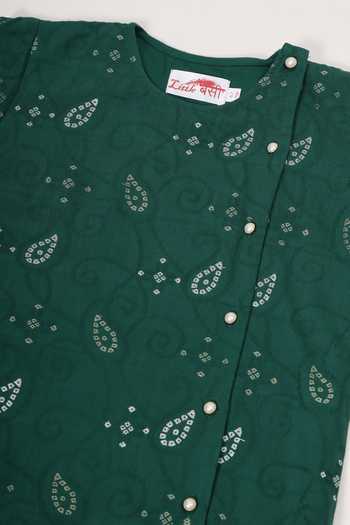 Buy_Little Bansi_Green Cotton Embroidered Kurta And Pyjama Set _Online_at_Aza_Fashions