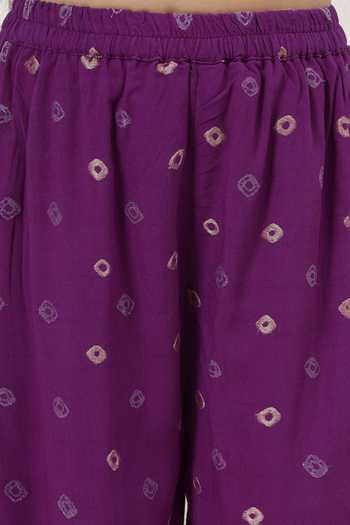 Little Bansi_Purple Cotton Embroidery Top And Palazzo Set _at_Aza_Fashions