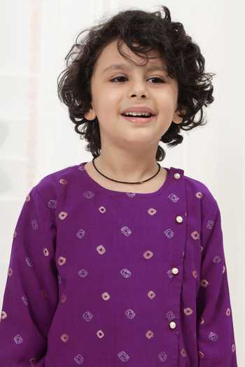 Buy_Little Bansi_Purple Cotton Embroidered Kurta And Pyjama Set 