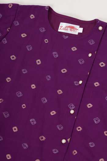 Shop_Little Bansi_Purple Cotton Embroidered Kurta And Pyjama Set 