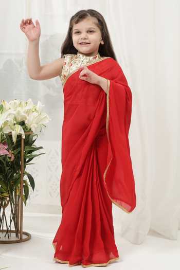 Little Bansi Embroidered Blouse & Saree Set 