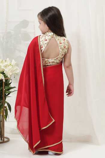 Little Bansi Embroidered Blouse & Saree Set 