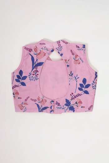 Buy_Little Bansi_Peach Georgette, Muslin Printed Saree And Blouse Set _Online_at_Aza_Fashions