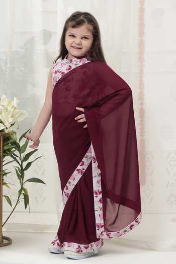 Little Bansi Floral Border Saree & Blouse Set 