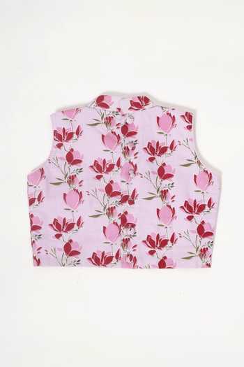 Buy_Little Bansi_Maroon Cotton, Georgette Floral Border Saree And Blouse Set _Online_at_Aza_Fashions