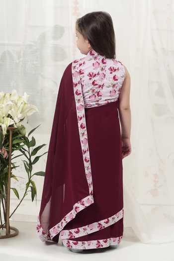 Little Bansi Floral Border Saree & Blouse Set 