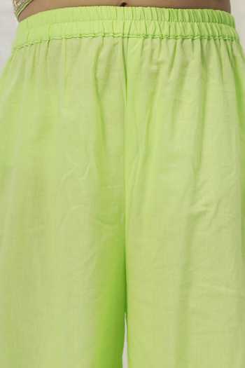 Shop_Little Bansi_Green Cotton Embroidered Kurta Sharara Set _Online_at_Aza_Fashions