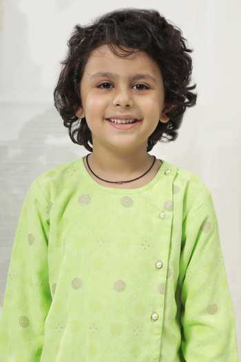 Shop_Little Bansi_Green Cotton Embroidery Kurta And Dhoti Pant Set _Online_at_Aza_Fashions