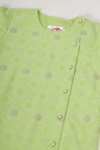 Shop_Little Bansi_Green Cotton Embroidery Kurta And Dhoti Pant Set 