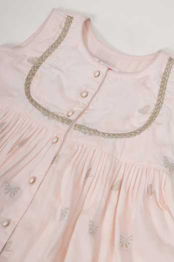 Shop_Little Bansi_Pink Cotton Embroidered Kurta And Salwar Set 