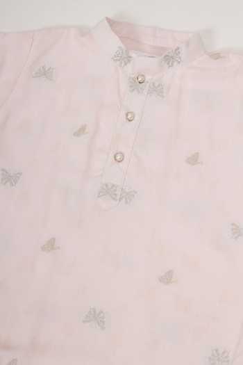Shop_Little Bansi_Pink Cotton Embroidery Kurta And Dhoti Pant Set 