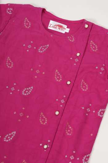Buy_Little Bansi_Pink Cotton Embroidered Kurta And Dhoti Pant Set 