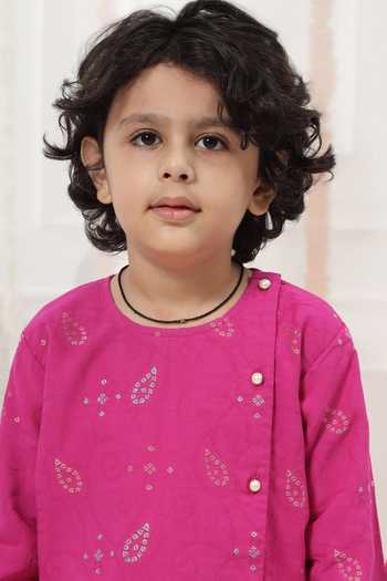 Shop_Little Bansi_Pink Cotton Embroidered Kurta And Dhoti Pant Set 
