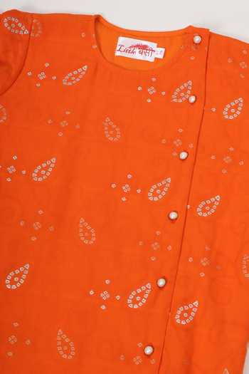 Shop_Little Bansi_Orange Cotton Embroidered Kurta And Pyjama Set 