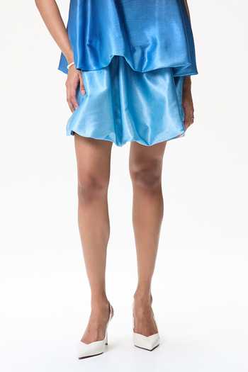 Tara And I Blue Silk Ombre Mini Bubble Skirt Online at Aza Fashions Tara And I_Blue Silk Ombre Mini Bubble Skirt _Online_at_Aza_Fashions