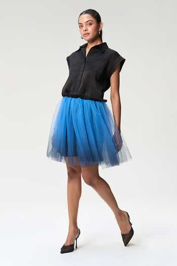 Buy Tara And I Blue , Tulle, Satin Collared Neck, Black And Midnight Shirt Dress Online at Aza Fashions Buy_Tara And I_Blue , Tulle, Satin Collared Neck, Black And Midnight Shirt Dress _Online_at_Aza_Fashions