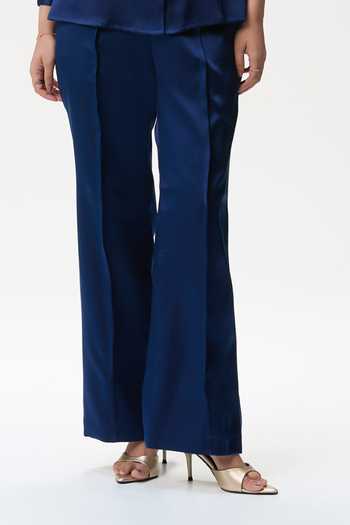 Tara And I_Blue Silk Satin Midnight Trouser _Online_at_Aza_Fashions
