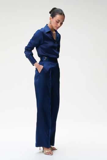 Buy_Tara And I_Blue Silk Satin Midnight Trouser _Online_at_Aza_Fashions