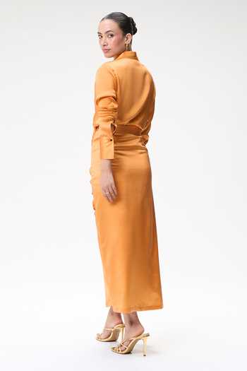 Tara And I Coral Side Ruched Silk Skirt