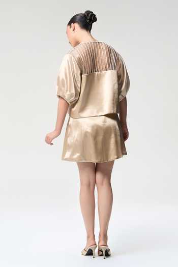 Tara And I Champagne Bubble Sleeve Crop Jacket