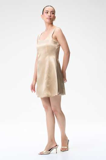 Buy Tara And I Beige Silk Scoop Neck Champagne Mini Dress Online at Aza Fashions Buy_Tara And I_Beige Silk Scoop Neck Champagne Mini Dress _Online_at_Aza_Fashions
