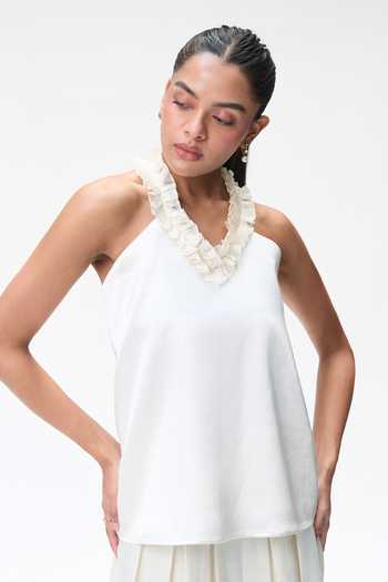 Tara And I Ivory Ruffle Neck Top