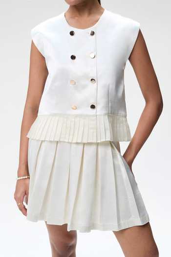 Shop_Tara And I_Ivory , , Round Neck Boxy Crop Jacket _Online_at_Aza_Fashions